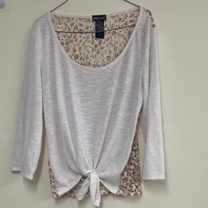 Long sleeve white shirt. See thru floral back